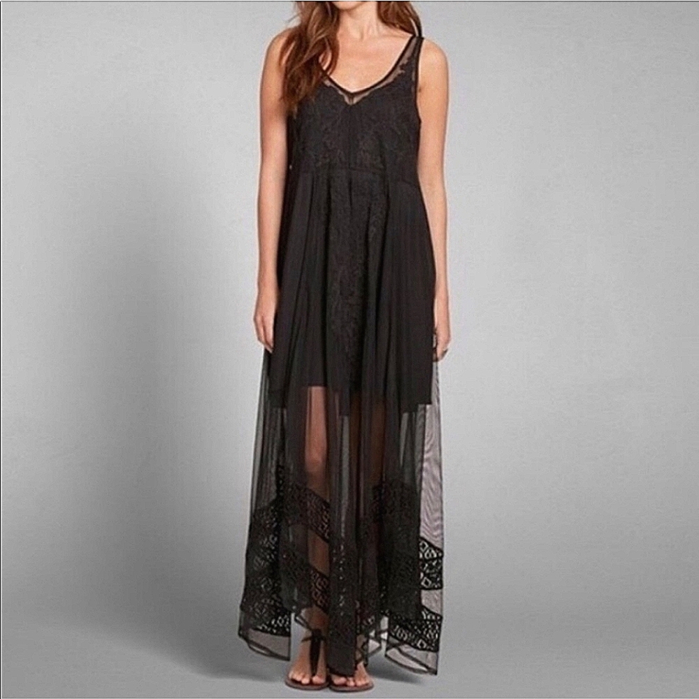 Abercrombie & Fitch Chiffon Black Lace Maxi Dress Medium